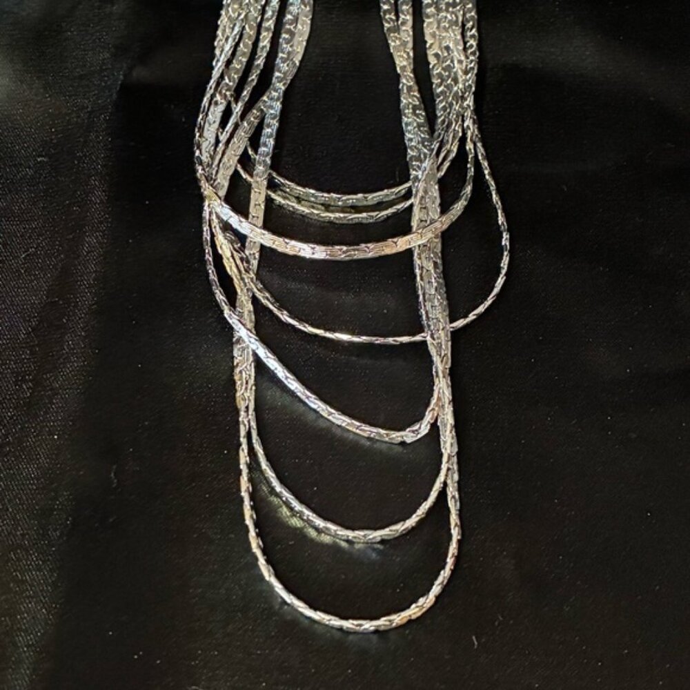 D'Orlan Silver Tone Multi Chain Waterfall Necklace 7 Strand - Picture 5 of 12